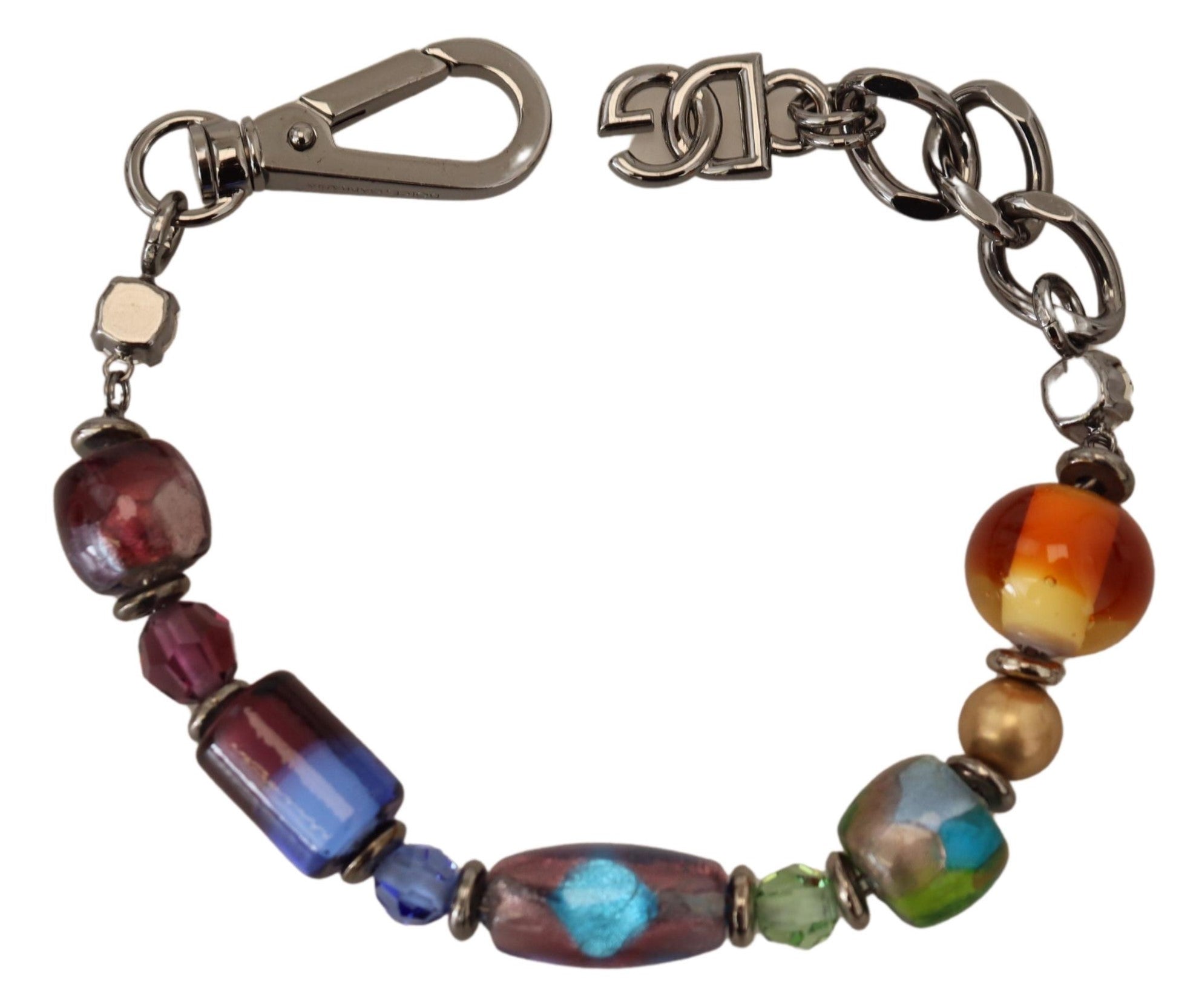 Dolce & Gabbana – Silbernes Kettenarmband mit mehrfarbigen Perlen