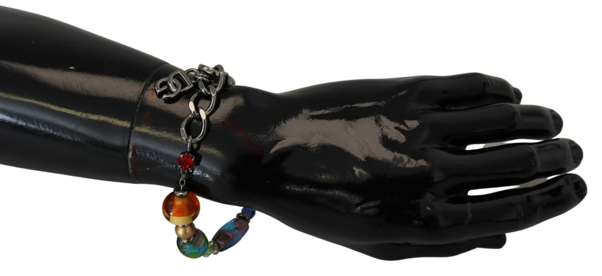 Dolce & Gabbana – Silbernes Kettenarmband mit mehrfarbigen Perlen