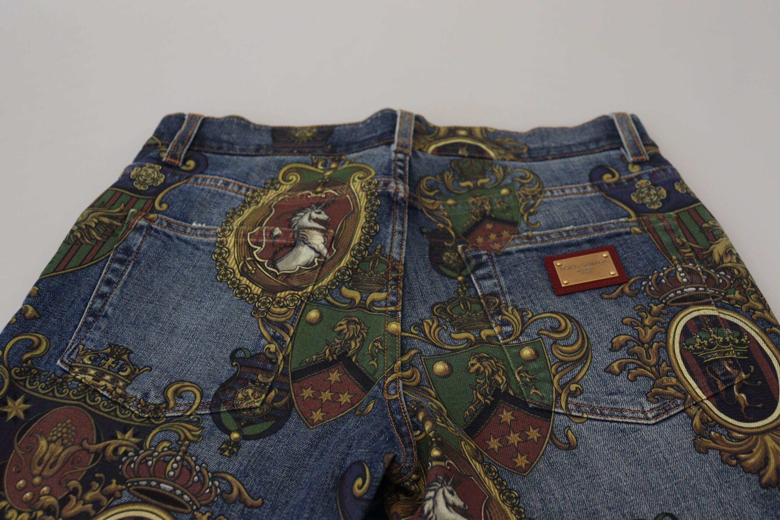 Blugi eleganți Dolce & Gabbana, slim fit, din denim imprimat