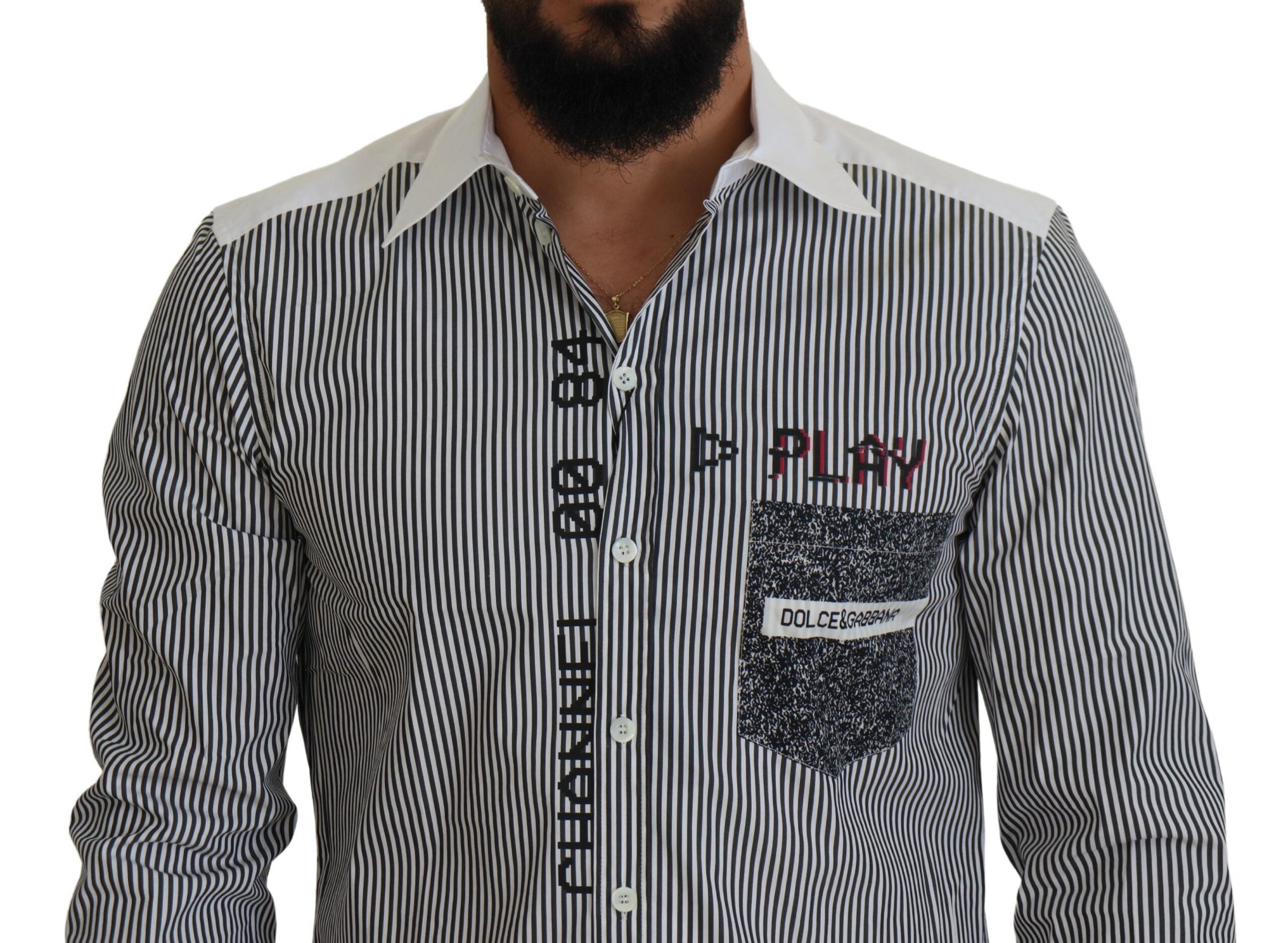 Dolce & Gabbana Slim Fit Gestreiftes Freizeithemd mit Kanalmotiv