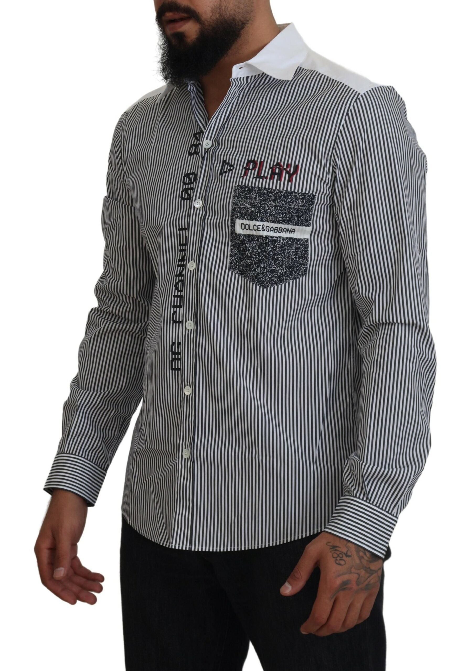 Dolce & Gabbana Slim Fit Gestreiftes Freizeithemd mit Kanalmotiv