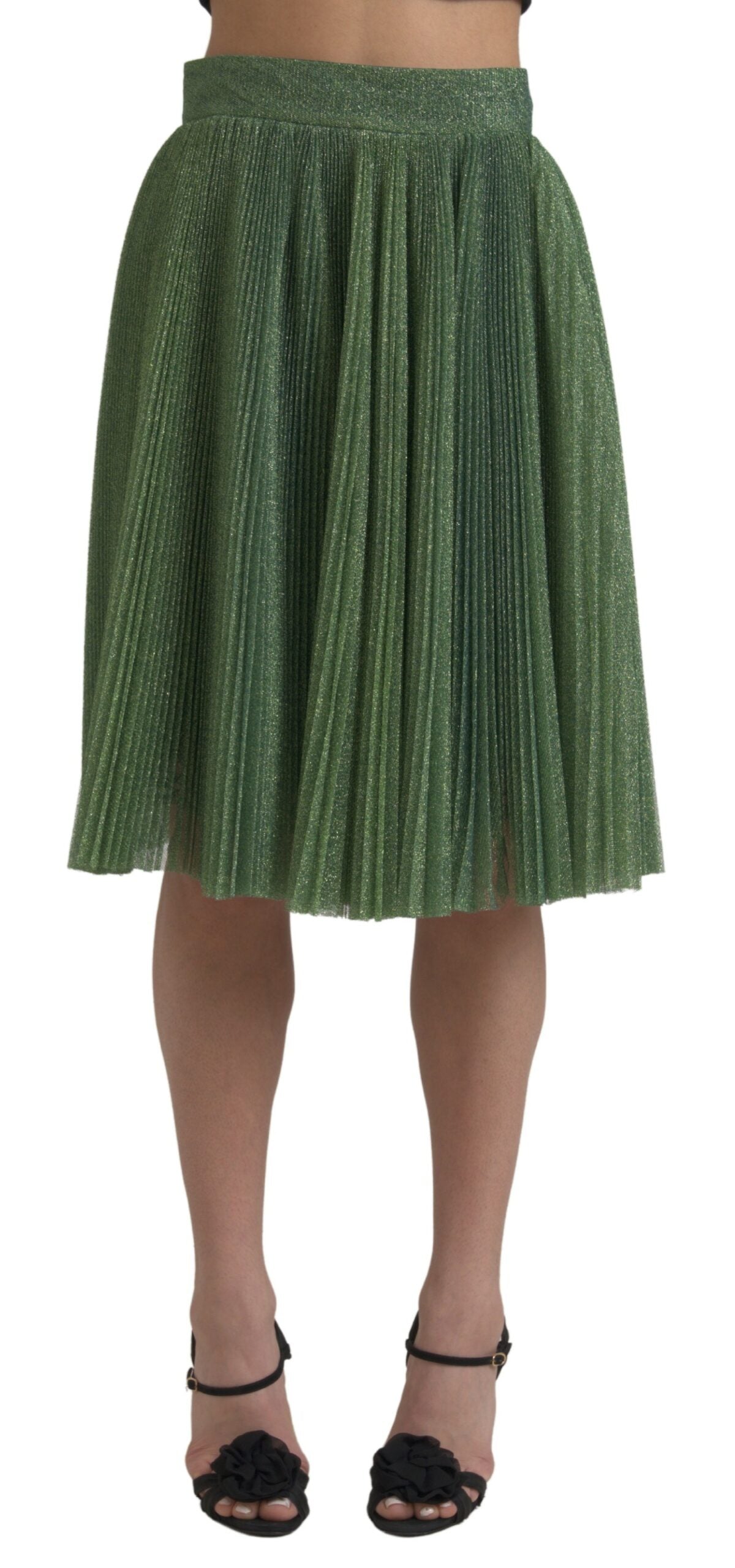 Fustă plisată în formă de A, verde metalizat, fermecătoare, Dolce & Gabbana