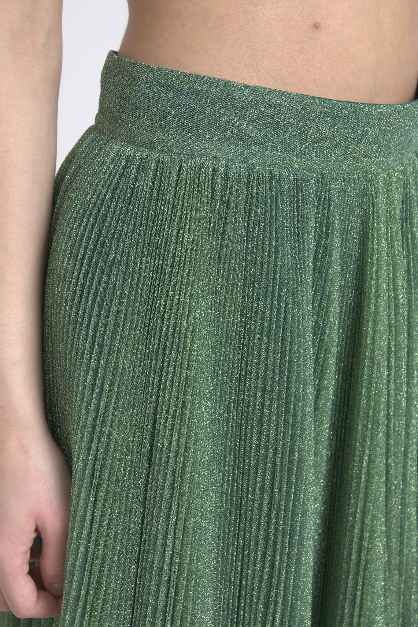 Fustă plisată în formă de A, verde metalizat, fermecătoare, Dolce & Gabbana