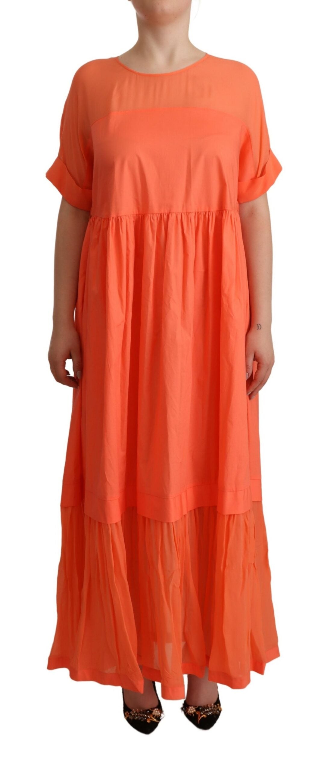 Rochie maxi elegantă Twinset Coral cu mâneci scurte