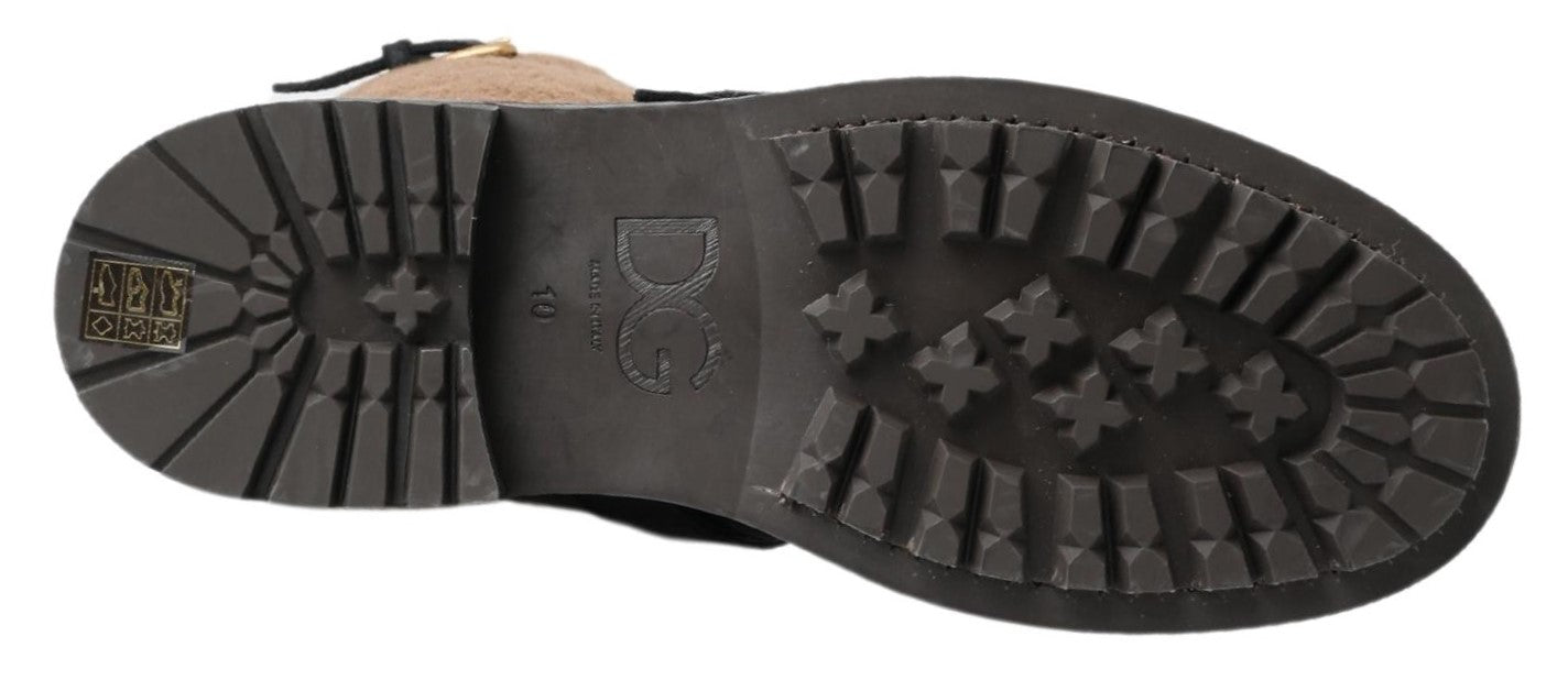 Dolce & Gabbana – Lange Stiefel aus schwarzem Lammfellleder