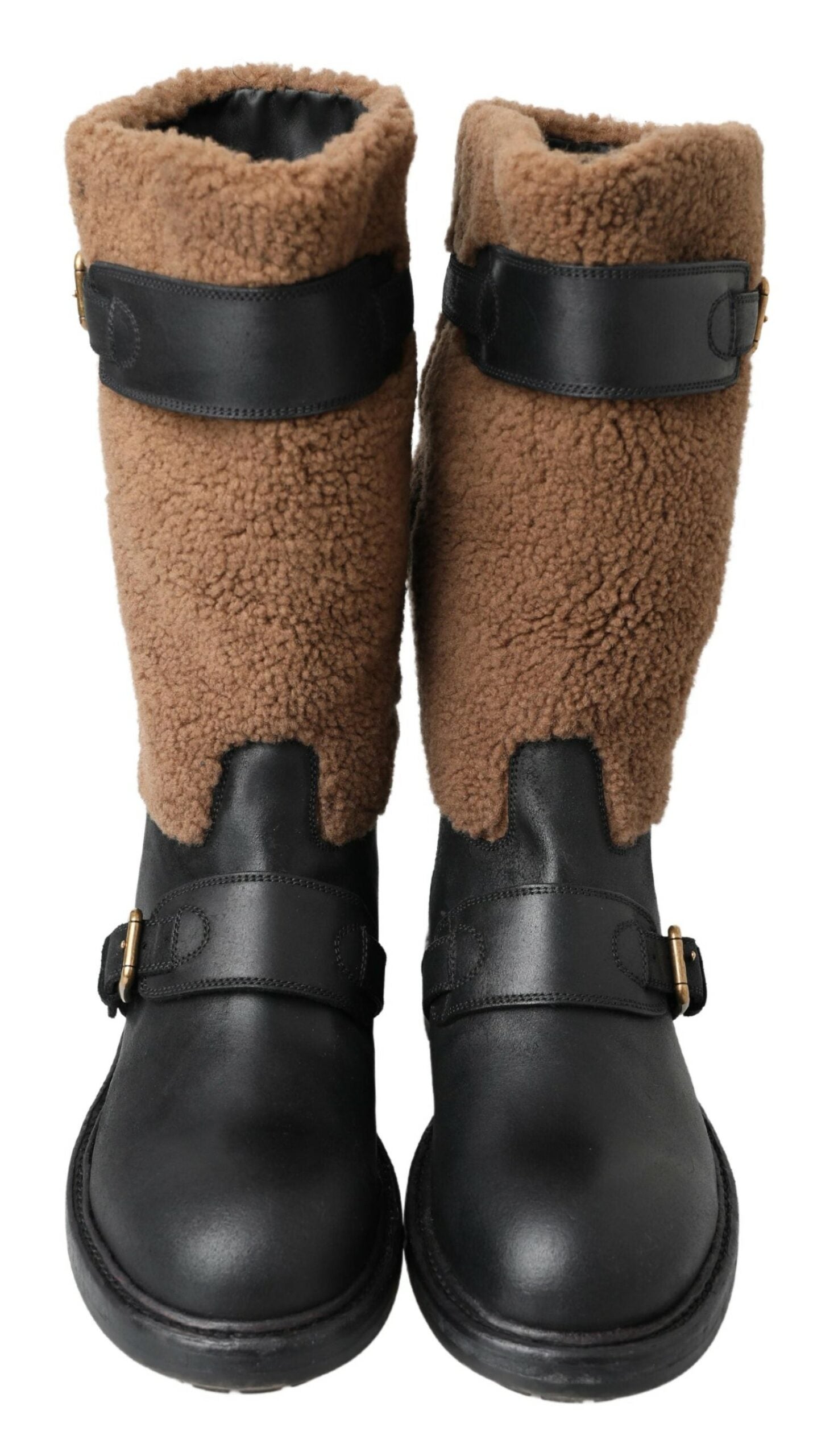 Dolce & Gabbana – Lange Stiefel aus schwarzem Lammfellleder