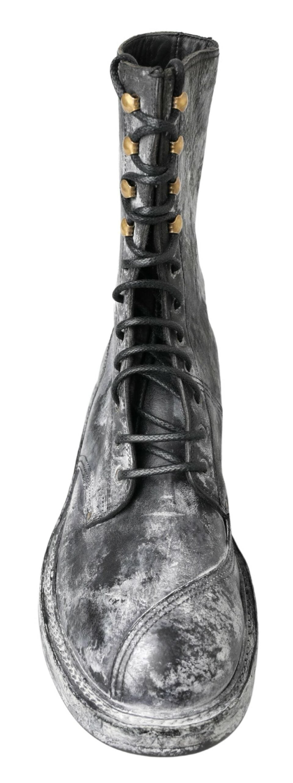 Dolce & Gabbana Schicke schwarze Schnürstiefel mit grau-weißem Farbverlauf