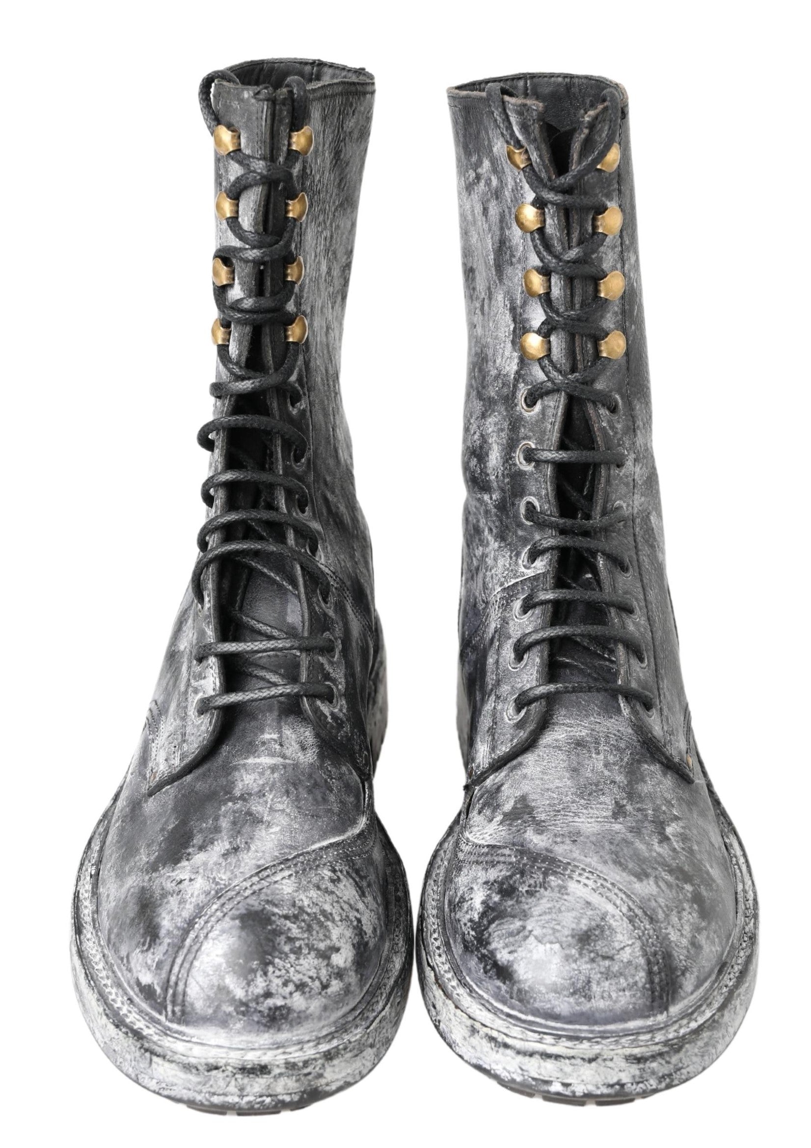 Dolce & Gabbana Schicke schwarze Schnürstiefel mit grau-weißem Farbverlauf