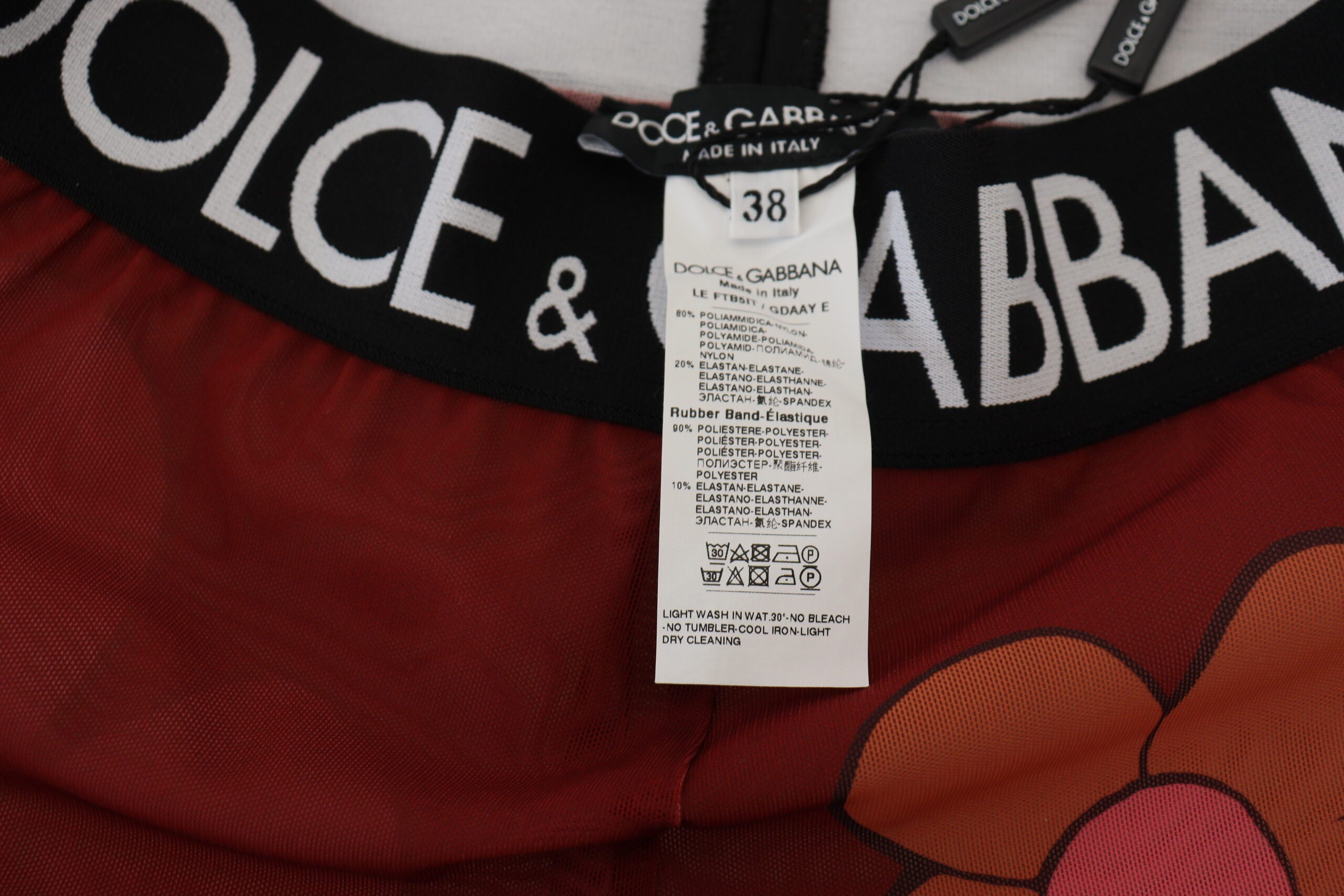 Dolce & Gabbana – Rote Leggings mit Blumenmuster und hoher Taille