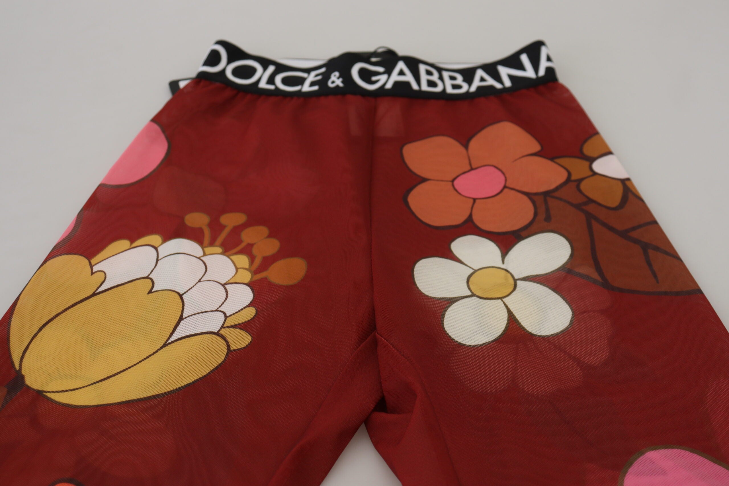Dolce & Gabbana – Rote Leggings mit Blumenmuster und hoher Taille