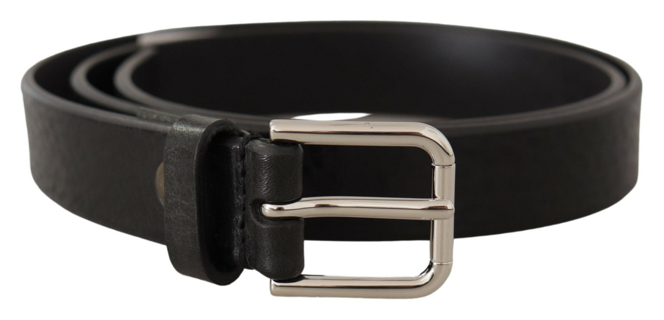 Curea elegantă din piele neagră Dolce & Gabbana cu cataramă metalică
