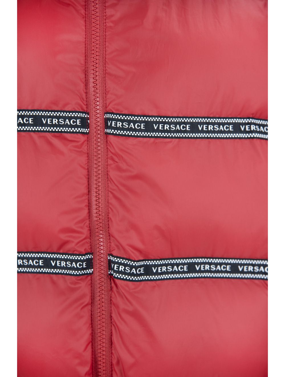 Elegante rote Weste mit Versace-Logo und abnehmbarer Kapuze