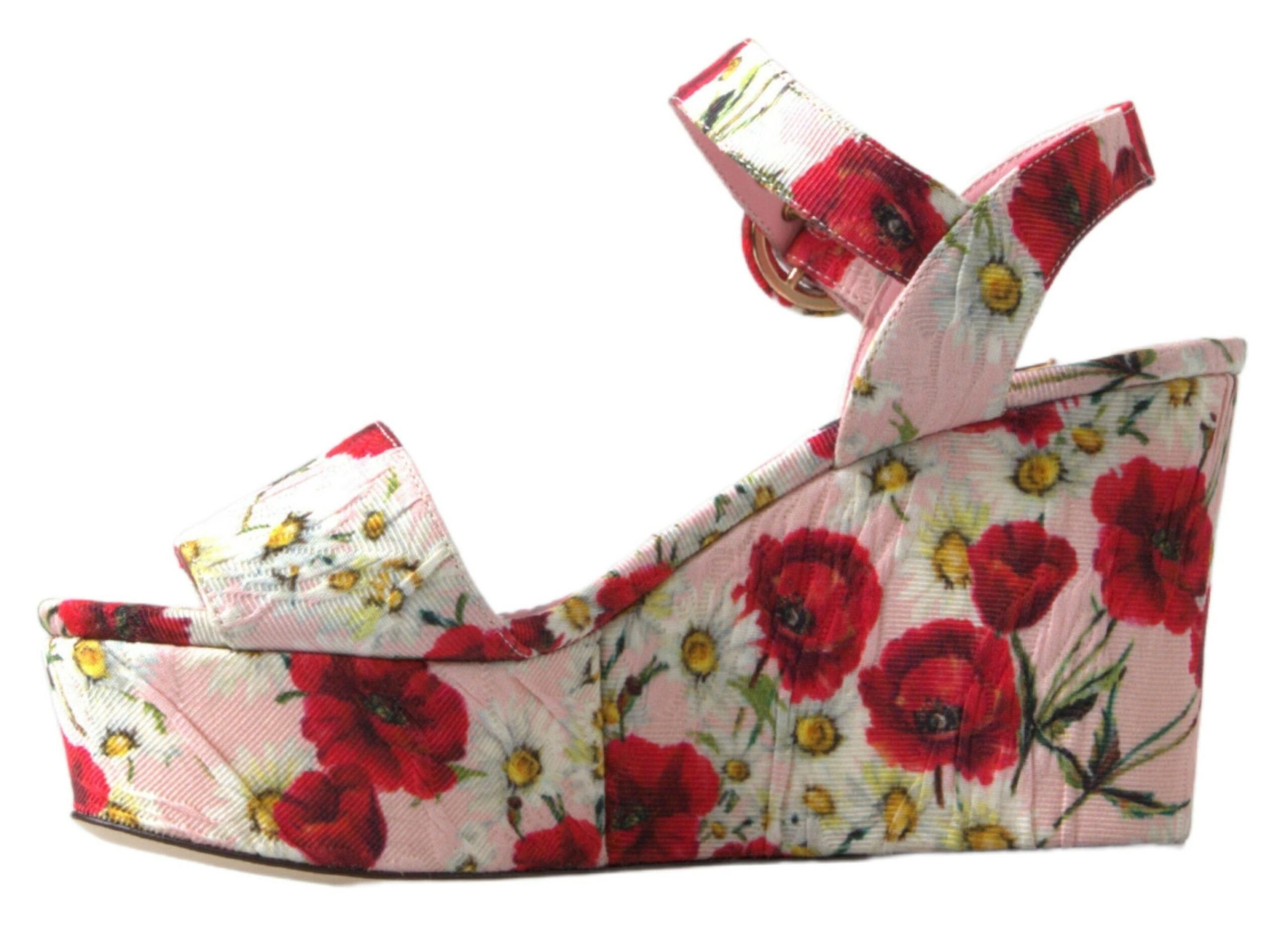 Sandale cu platformă și barete florale Dolce & Gabbana