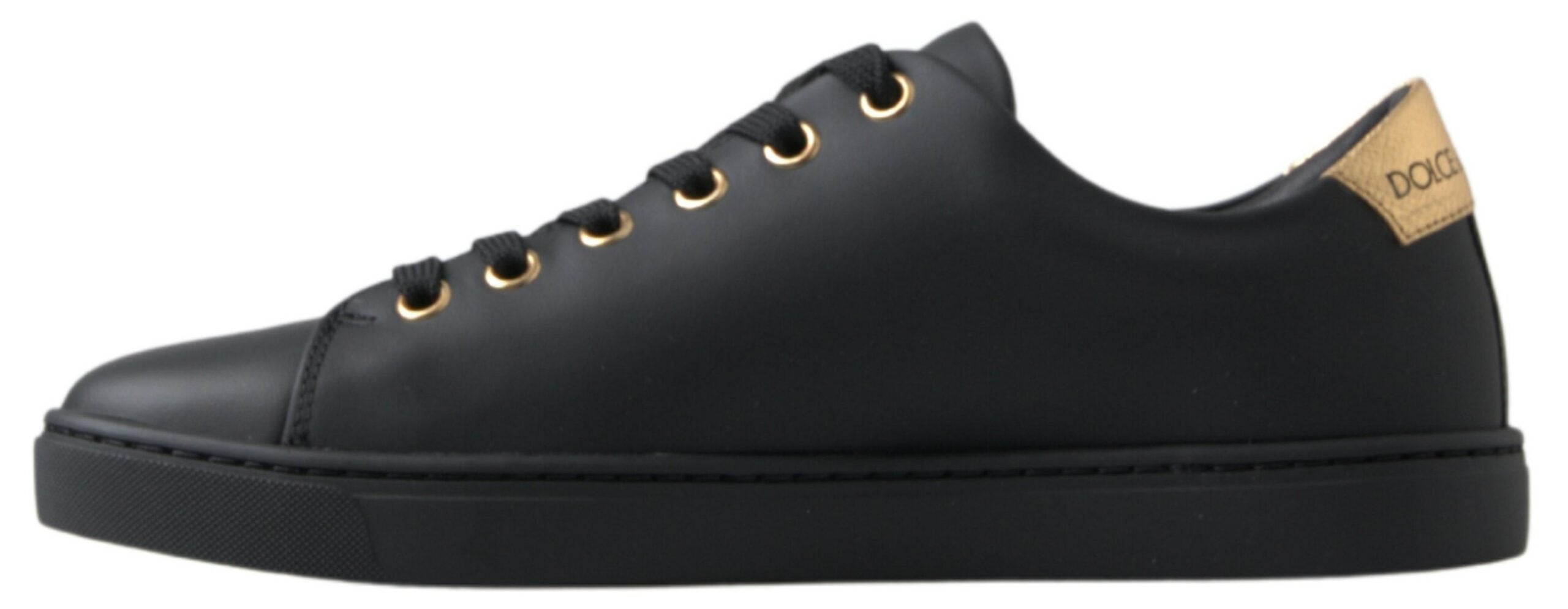 Dolce & Gabbana Klassische Sneakers aus schwarzem und goldenem Leder