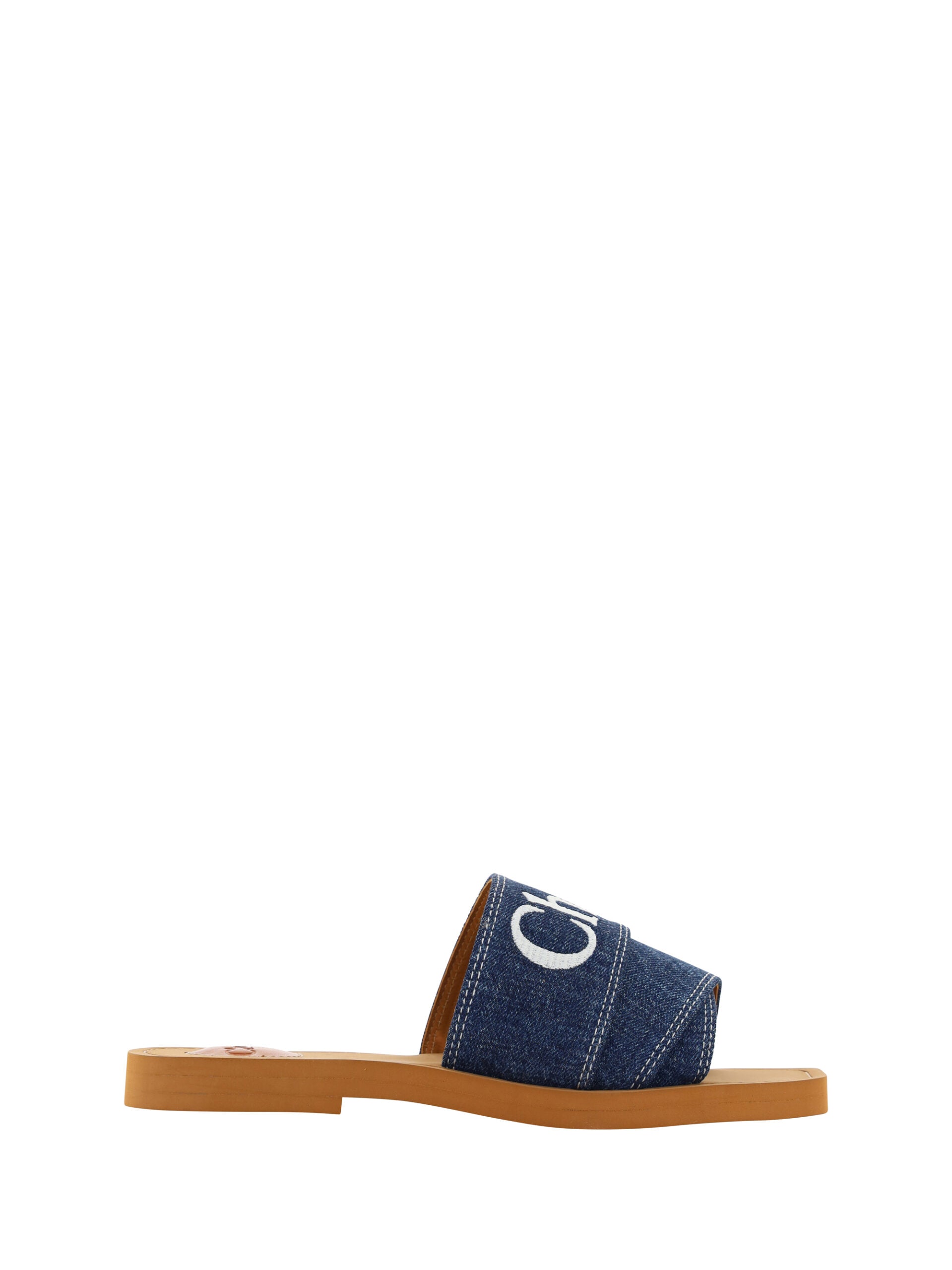 Sandale Chloé Sumptuous Cotton Woody Slide în culoarea albastru-denim