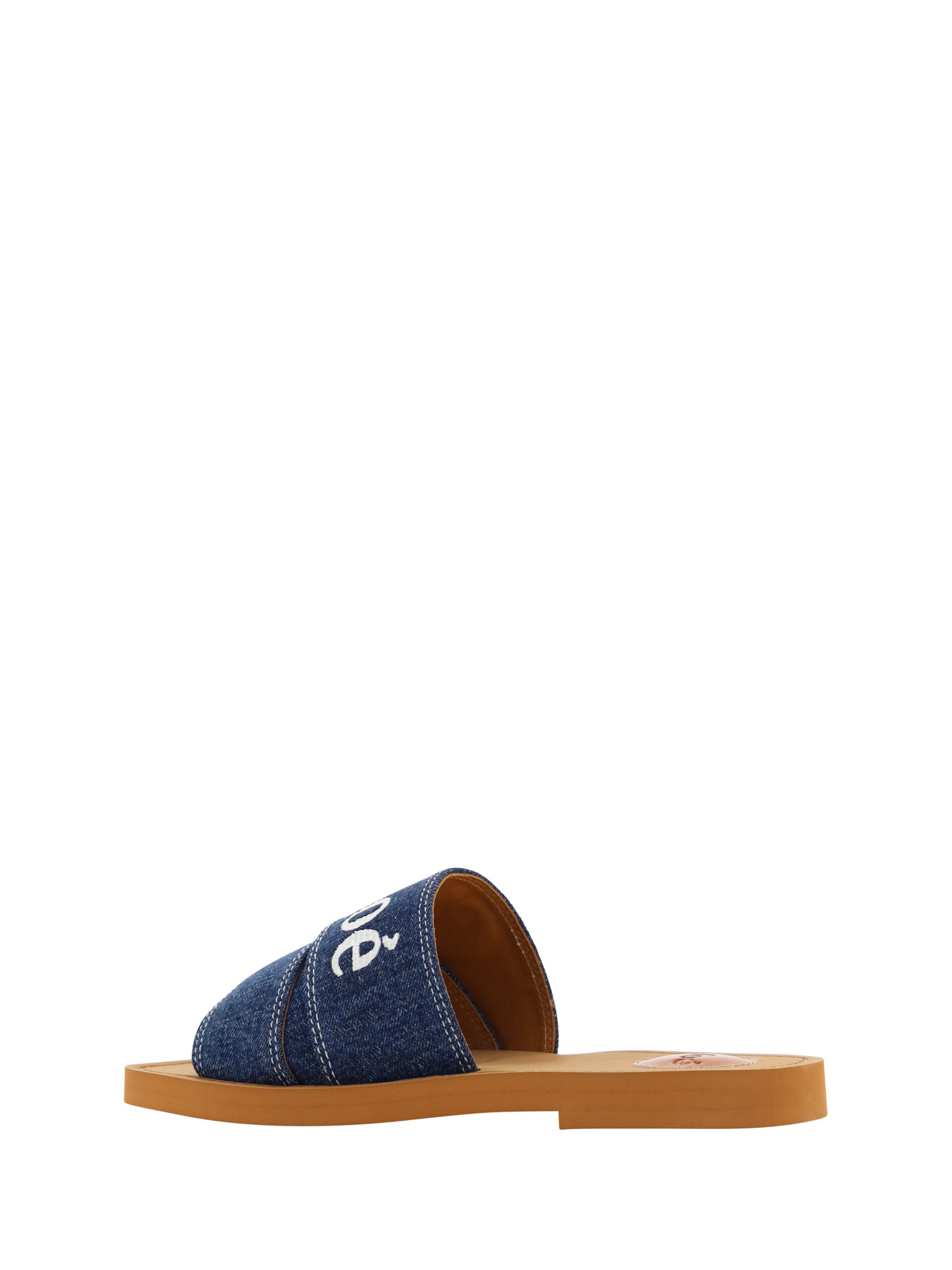 Sandale Chloé Sumptuous Cotton Woody Slide în culoarea albastru-denim