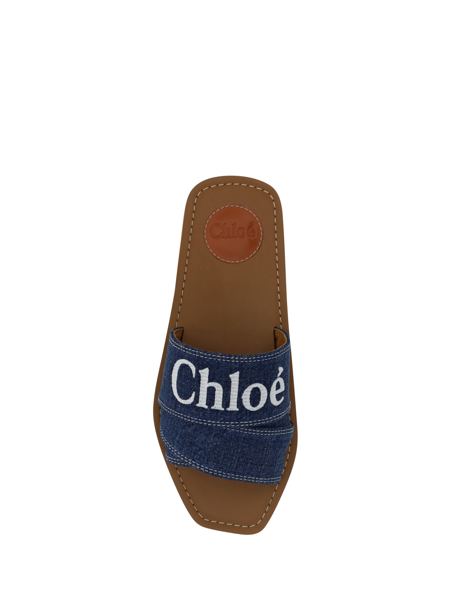 Sandale Chloé Sumptuous Cotton Woody Slide în culoarea albastru-denim