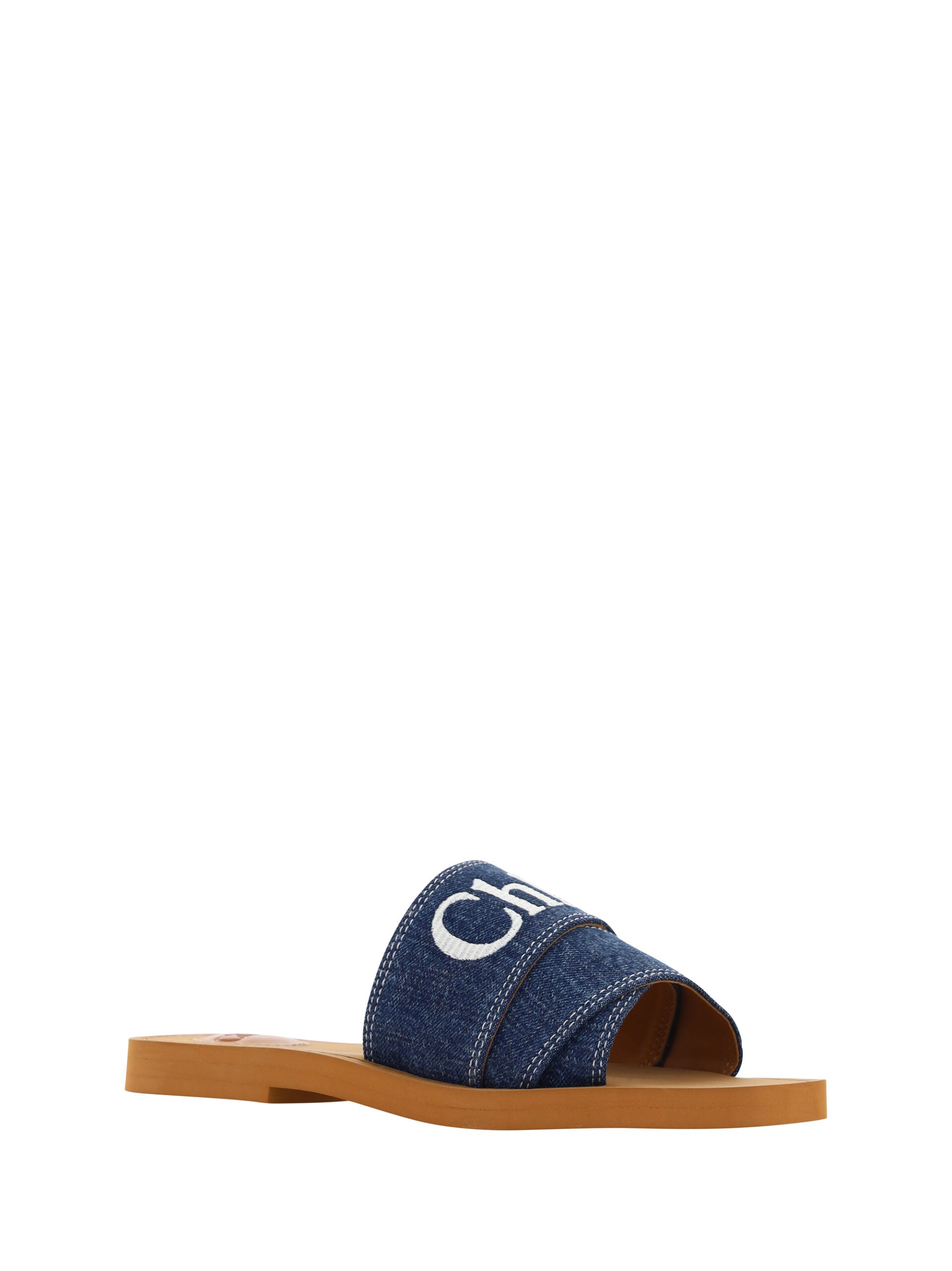 Sandale Chloé Sumptuous Cotton Woody Slide în culoarea albastru-denim