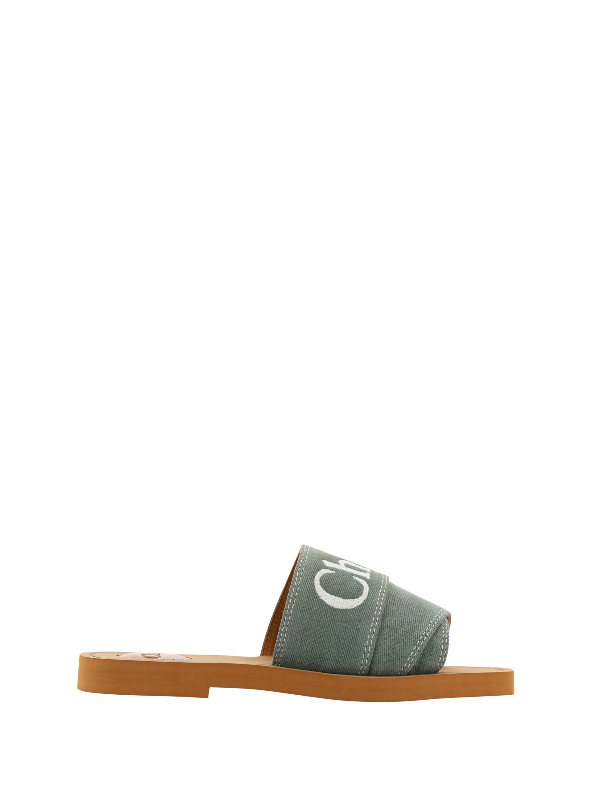 Sandale elegante Chloé din bumbac verde pădure