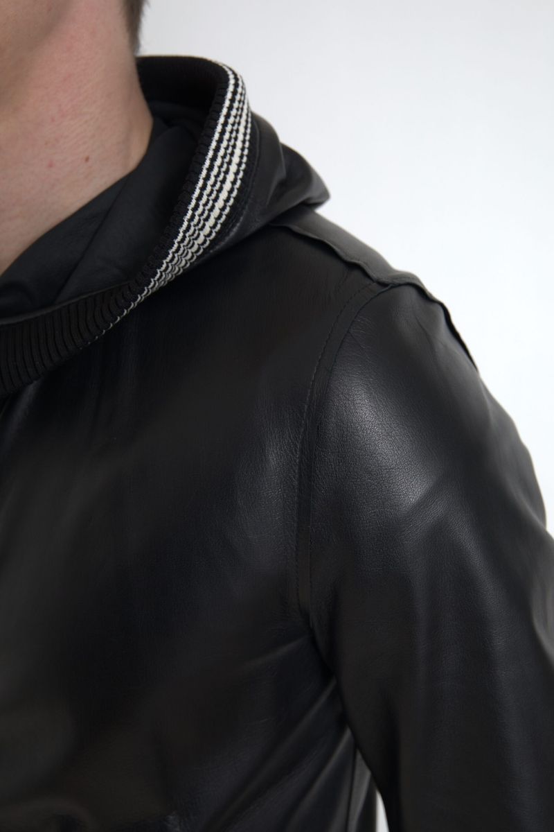 Jachetă bomber elegantă din piele neagră Dolce & Gabbana