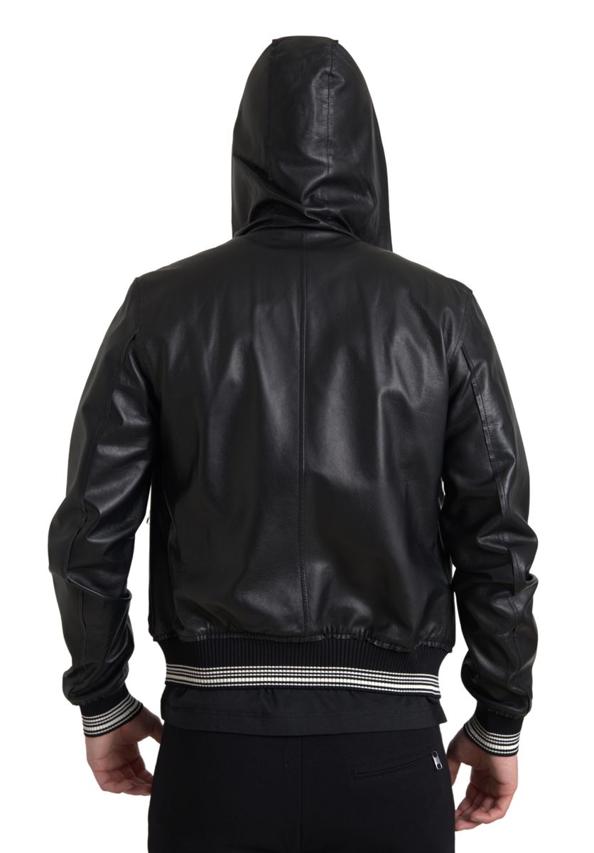 Jachetă bomber elegantă din piele neagră Dolce & Gabbana