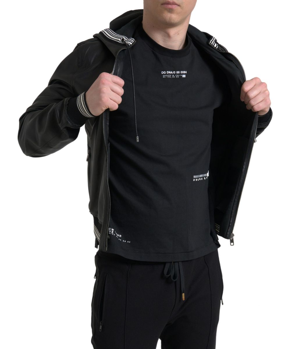 Jachetă bomber elegantă din piele neagră Dolce & Gabbana