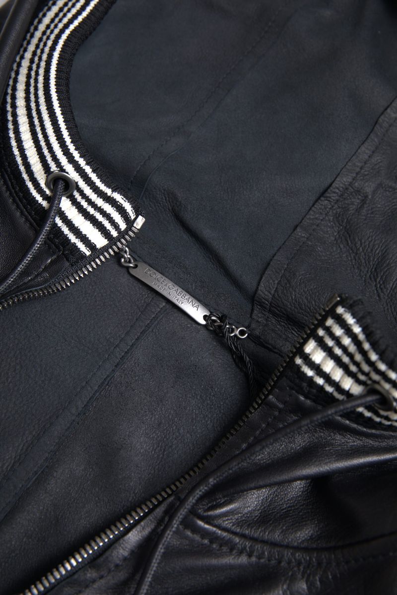 Jachetă bomber elegantă din piele neagră Dolce & Gabbana