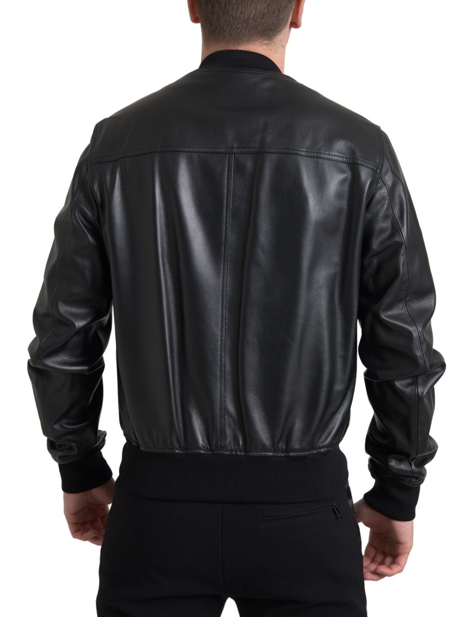 Jachetă bomber elegantă din piele neagră Dolce & Gabbana