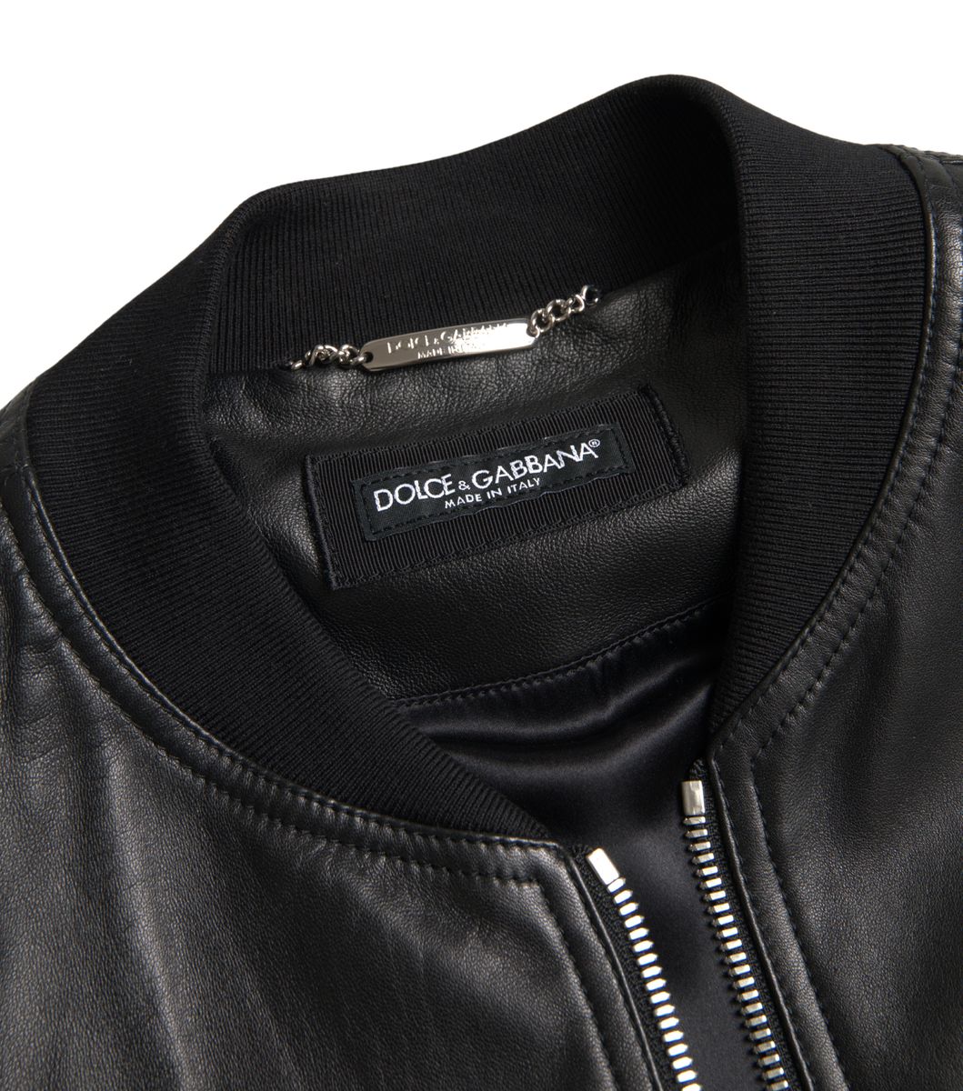 Jachetă bomber elegantă din piele neagră Dolce & Gabbana