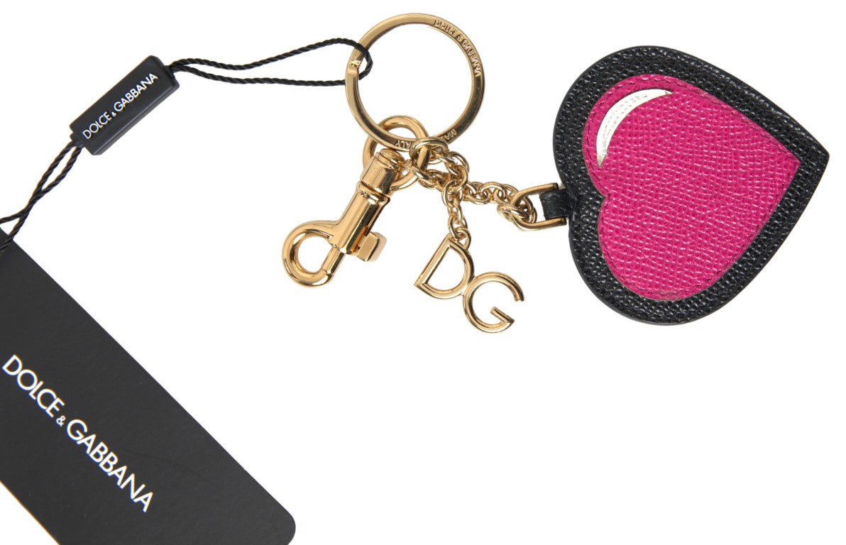 Breloc elegant din piele neagră Dolce & Gabbana cu accent fuchsia