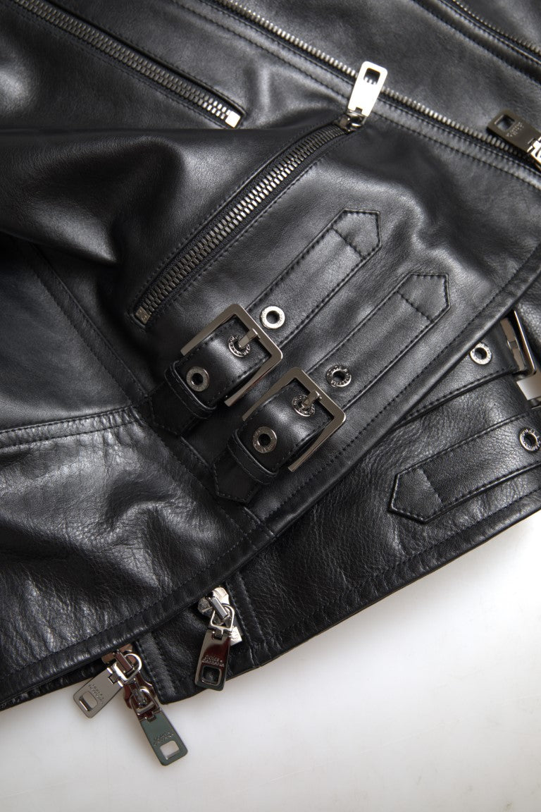 Jachetă elegantă din piele neagră cu model biker Dolce & Gabbana
