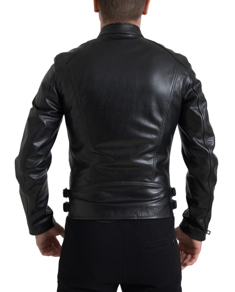 Jachetă elegantă din piele neagră cu model biker Dolce & Gabbana
