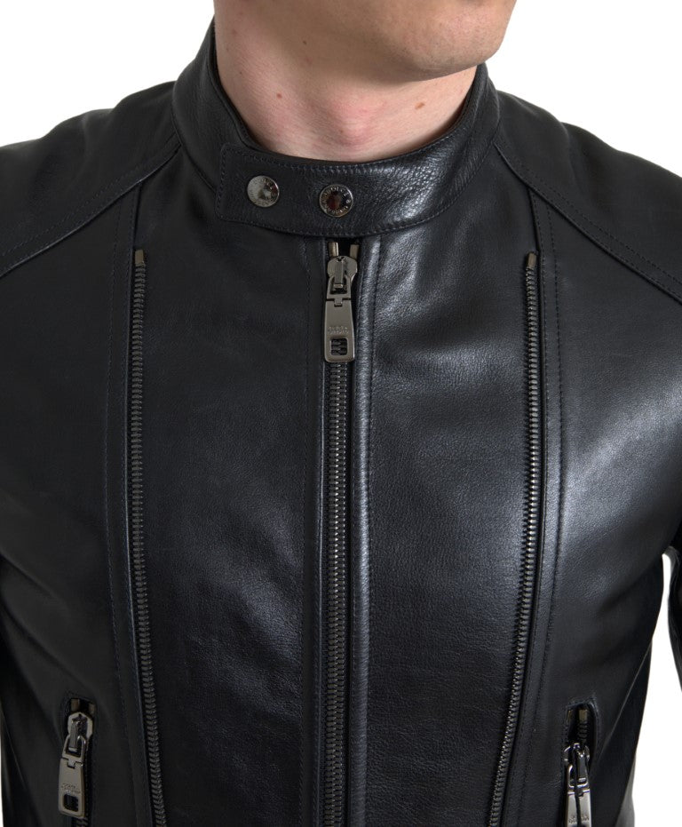 Jachetă elegantă din piele neagră cu model biker Dolce & Gabbana