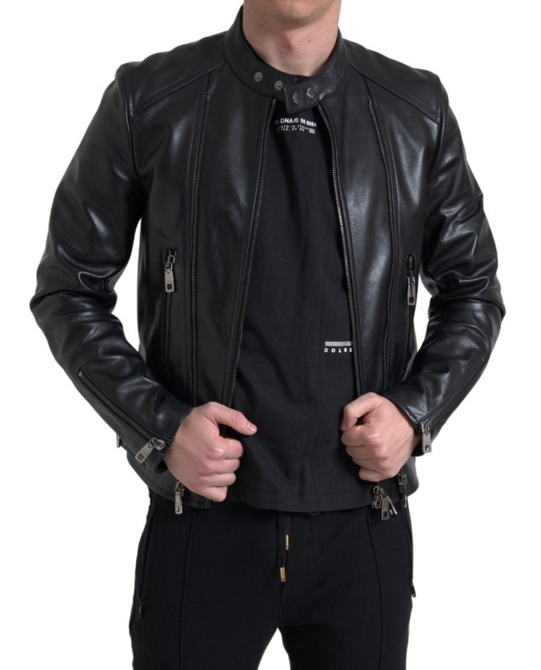 Jachetă elegantă din piele neagră cu model biker Dolce & Gabbana