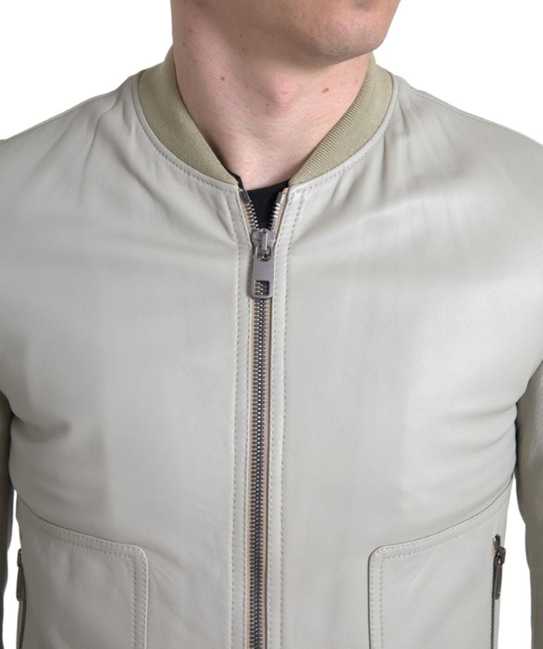 Jachetă bomber din piele crem Dolce & Gabbana