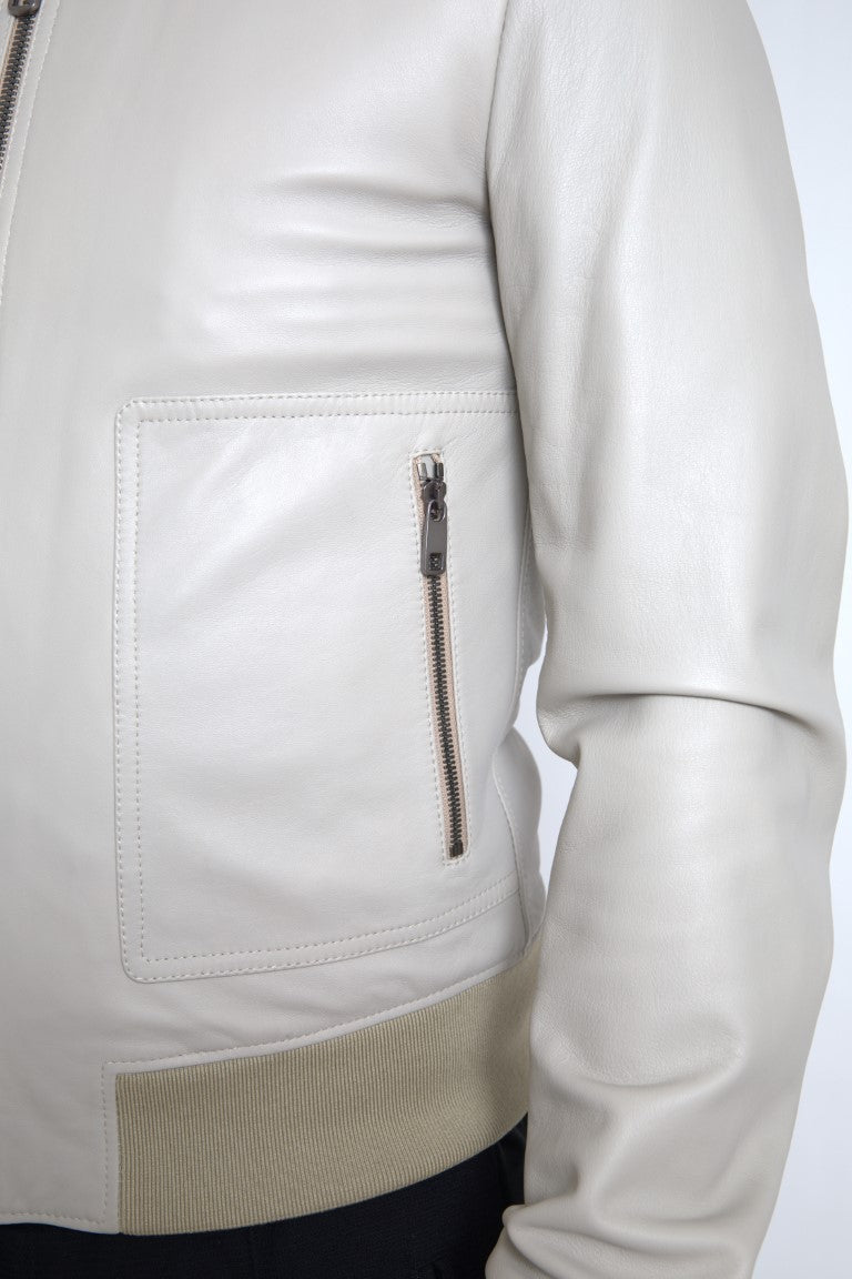Jachetă bomber din piele crem Dolce & Gabbana
