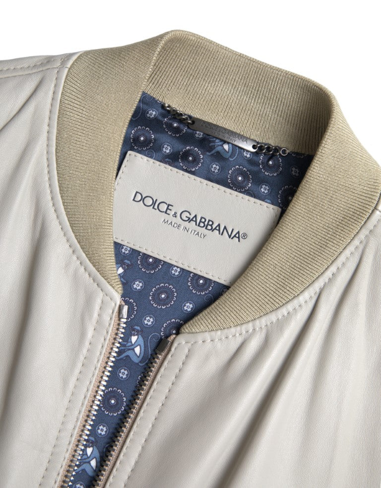 Jachetă bomber din piele crem Dolce & Gabbana