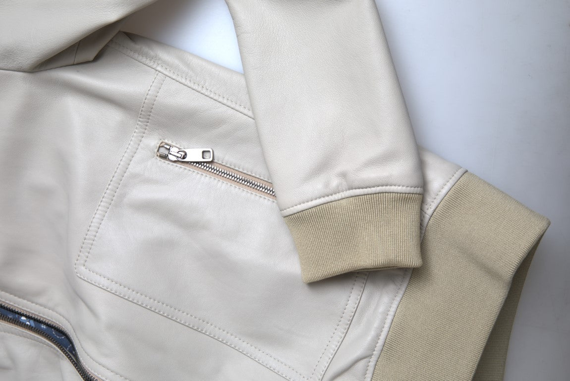 Jachetă bomber din piele crem Dolce & Gabbana