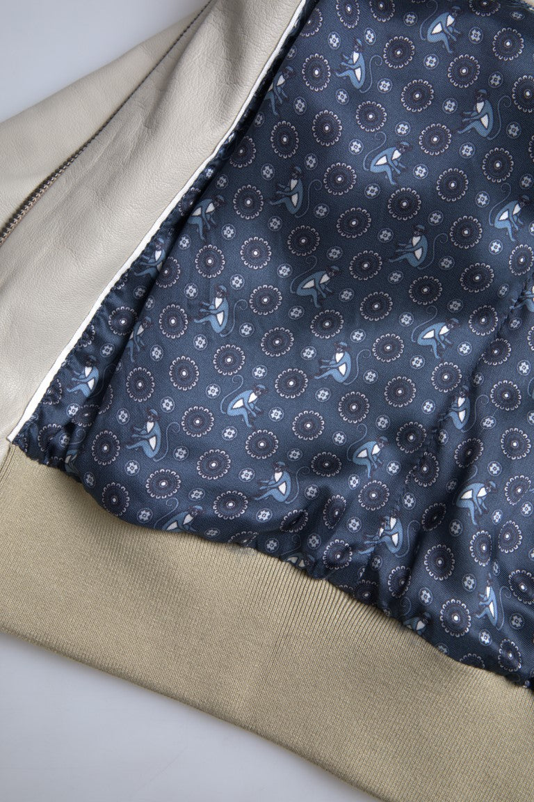 Jachetă bomber din piele crem Dolce & Gabbana