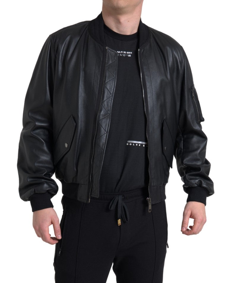 Jachetă bomber elegantă din piele neagră Dolce & Gabbana