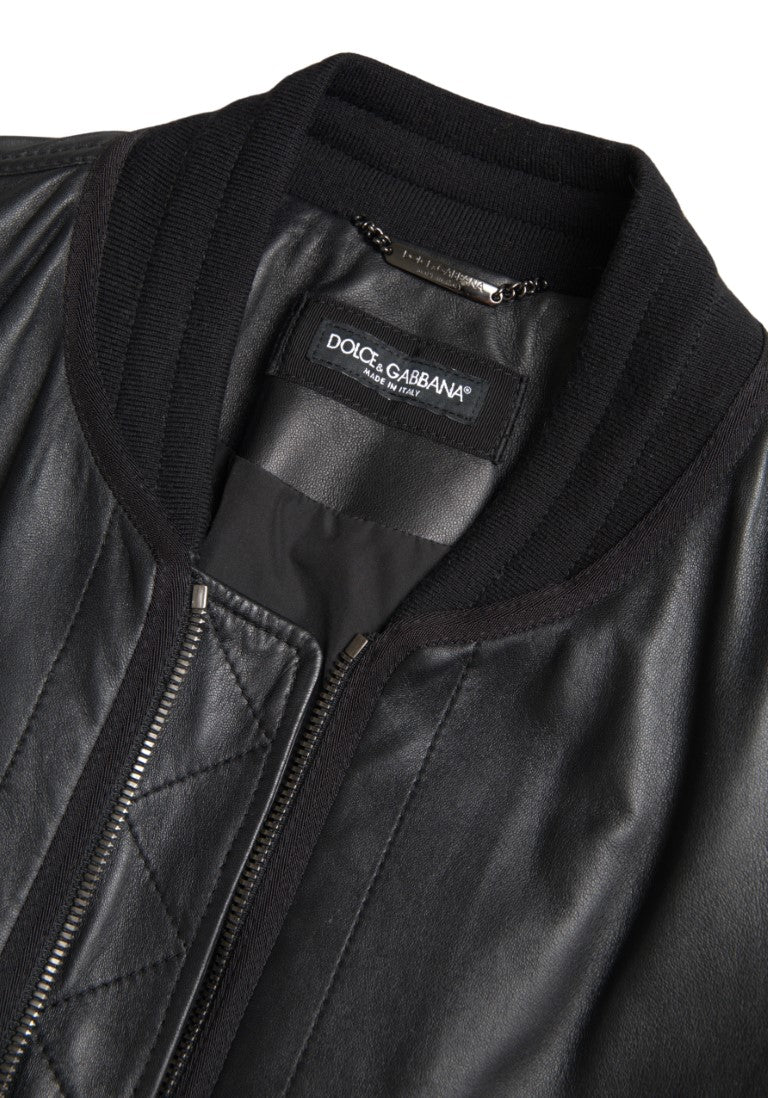 Jachetă bomber elegantă din piele neagră Dolce & Gabbana