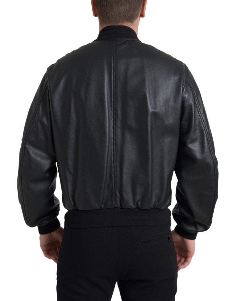 Jachetă bomber elegantă din piele neagră Dolce & Gabbana