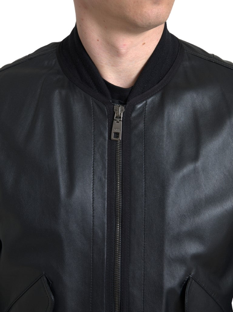 Jachetă bomber elegantă din piele neagră Dolce & Gabbana