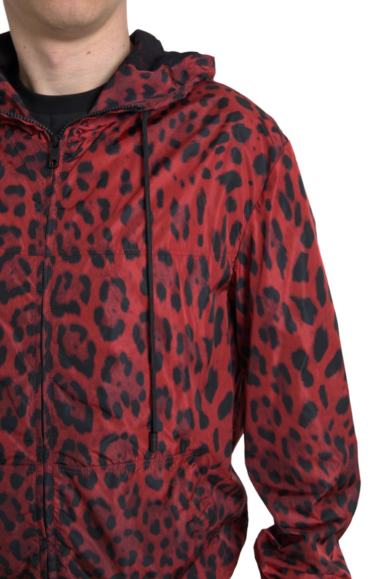 Dolce & Gabbana Jachetă bomber cu glugă și imprimeu leopard roșu