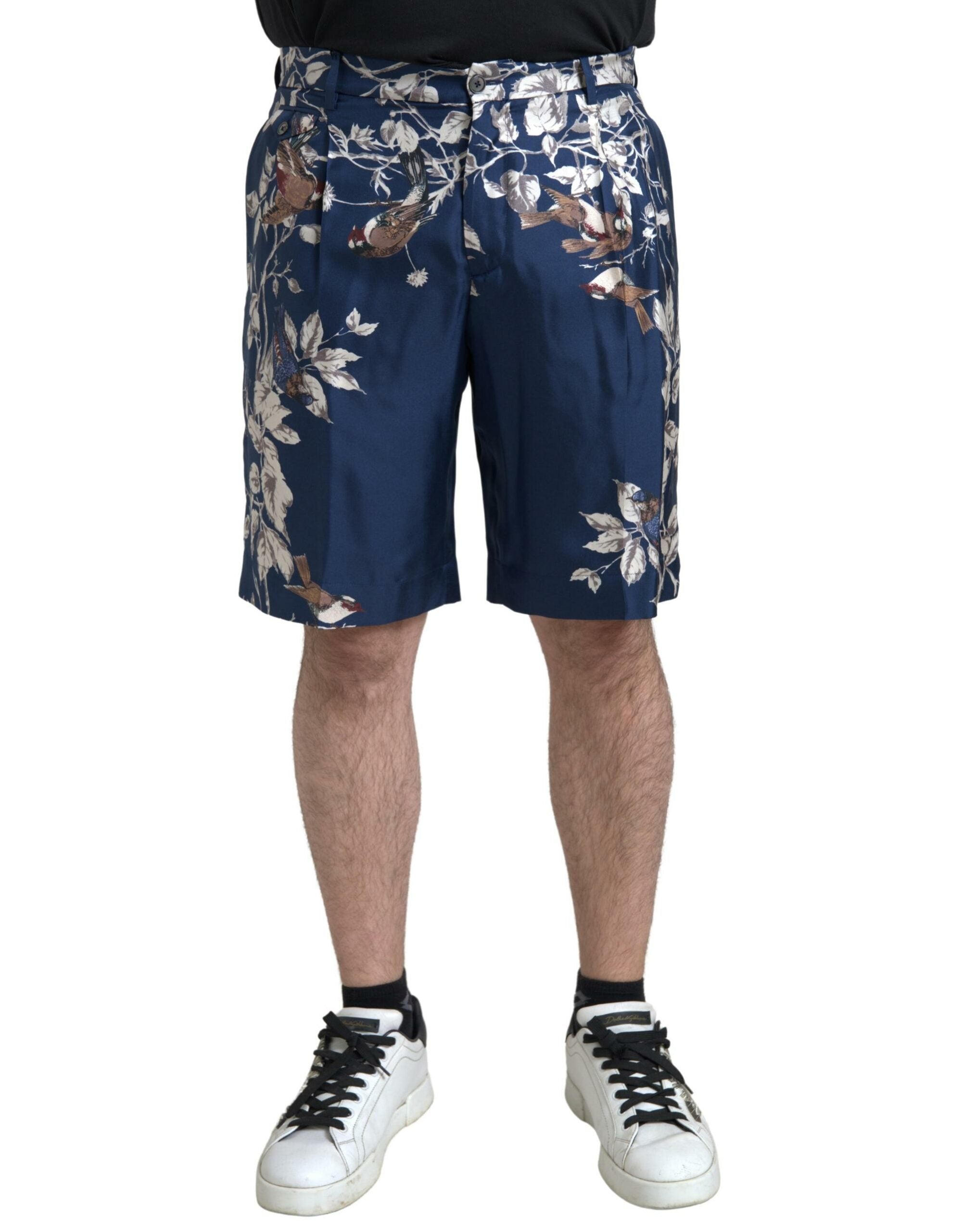 Dolce & Gabbana – Seiden-Bermudashorts mit Blumenmuster in Blau