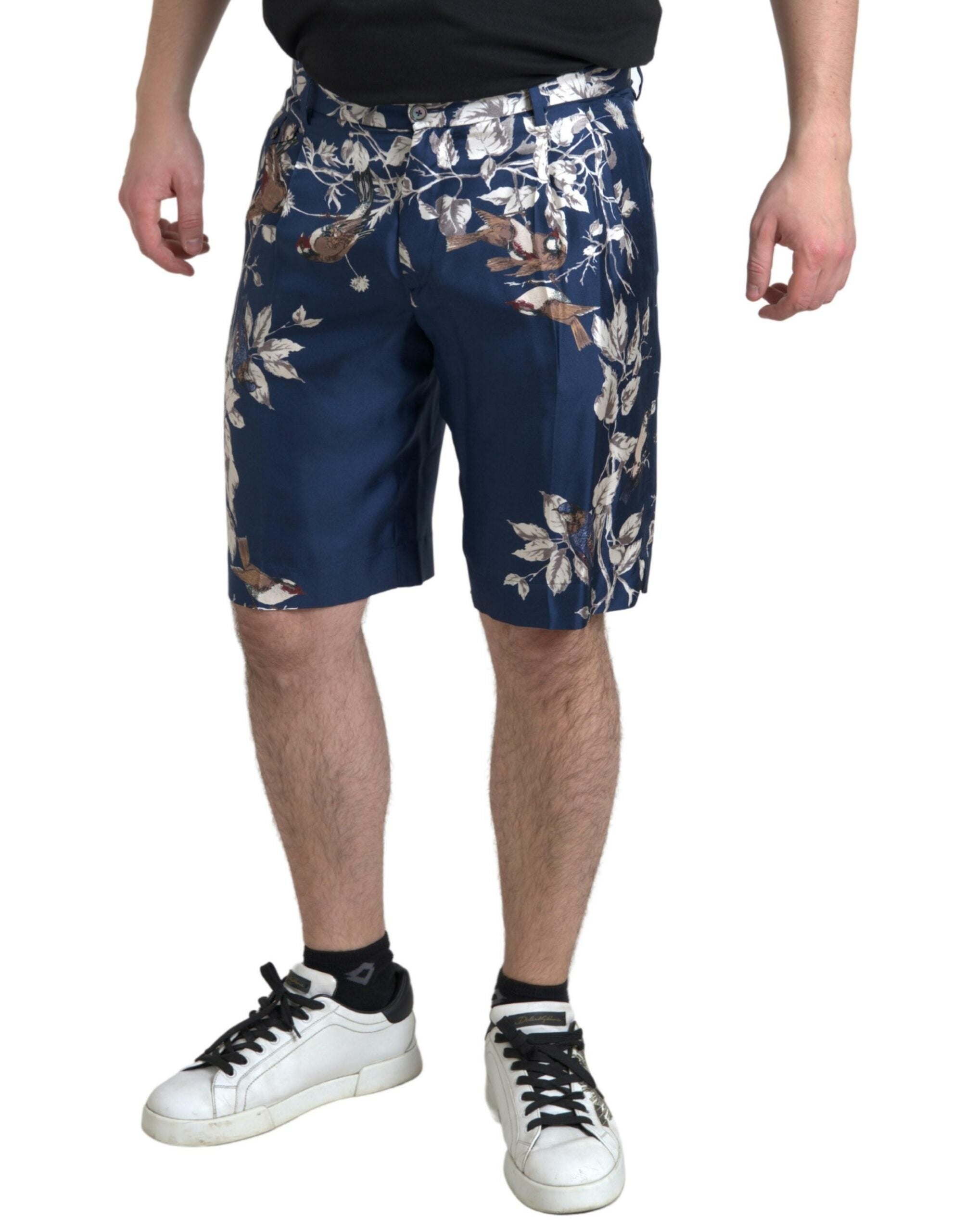 Dolce & Gabbana – Seiden-Bermudashorts mit Blumenmuster in Blau