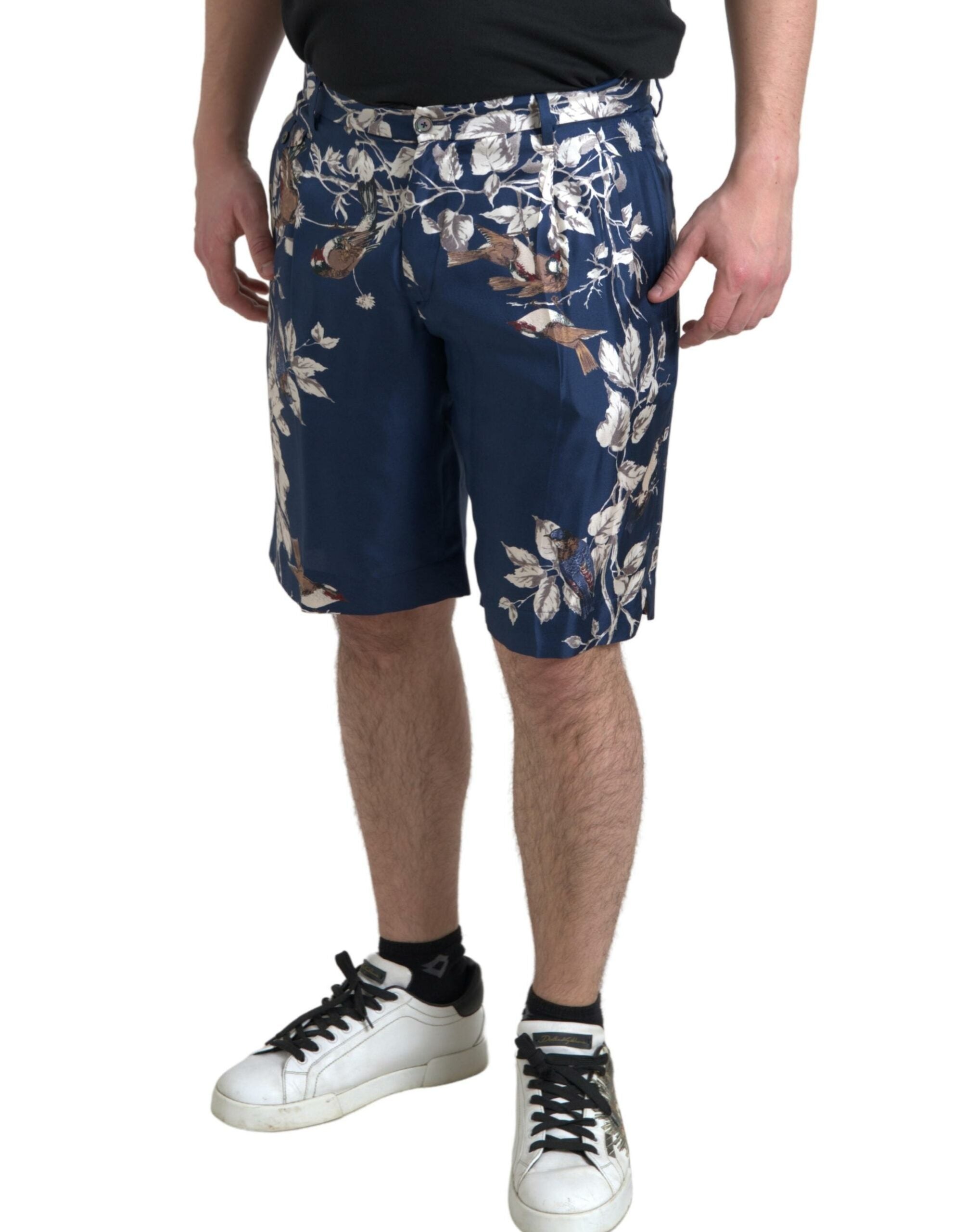 Dolce & Gabbana – Seiden-Bermudashorts mit Blumenmuster in Blau