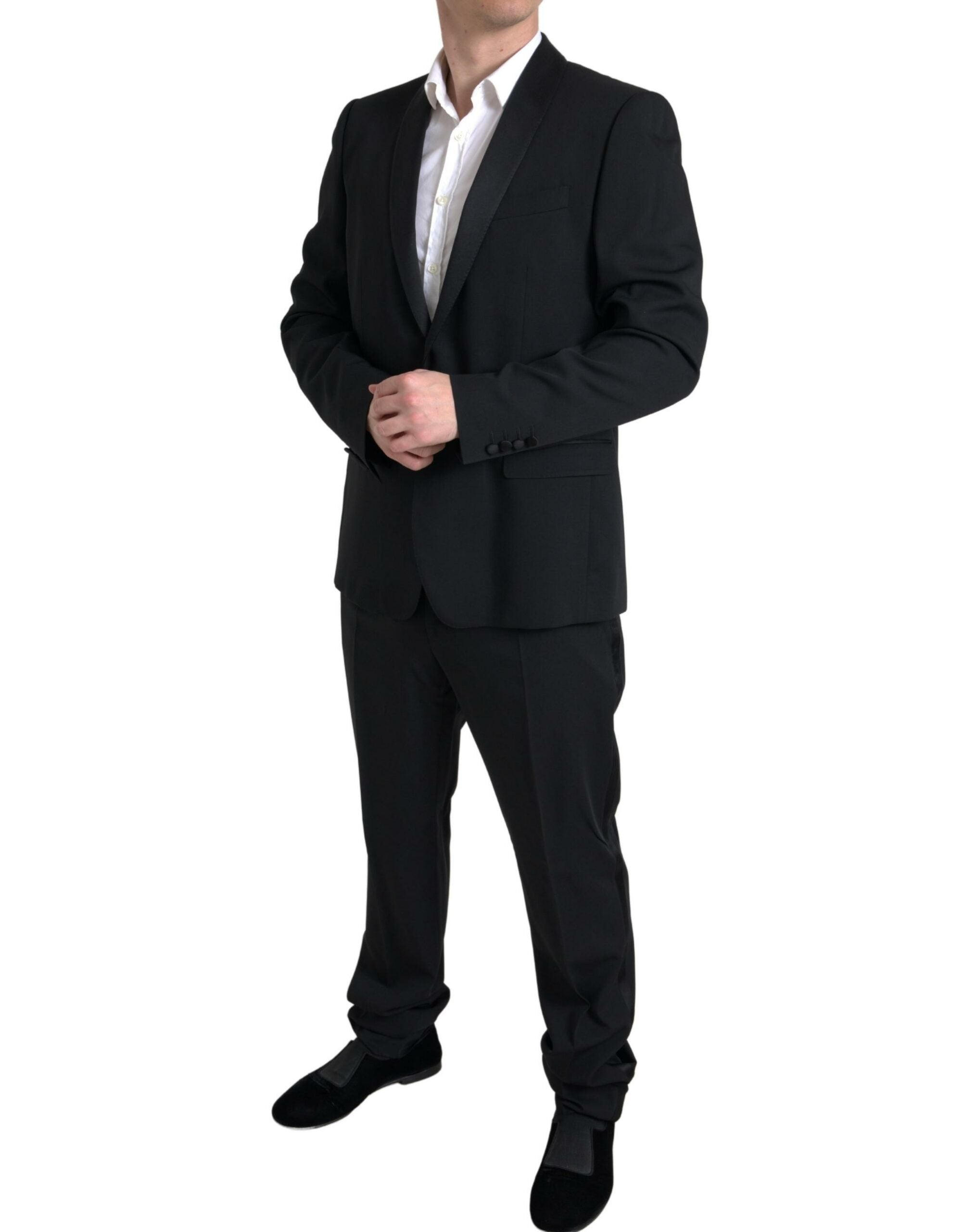 Costum elegant Dolce & Gabbana negru, croială slim, din două piese