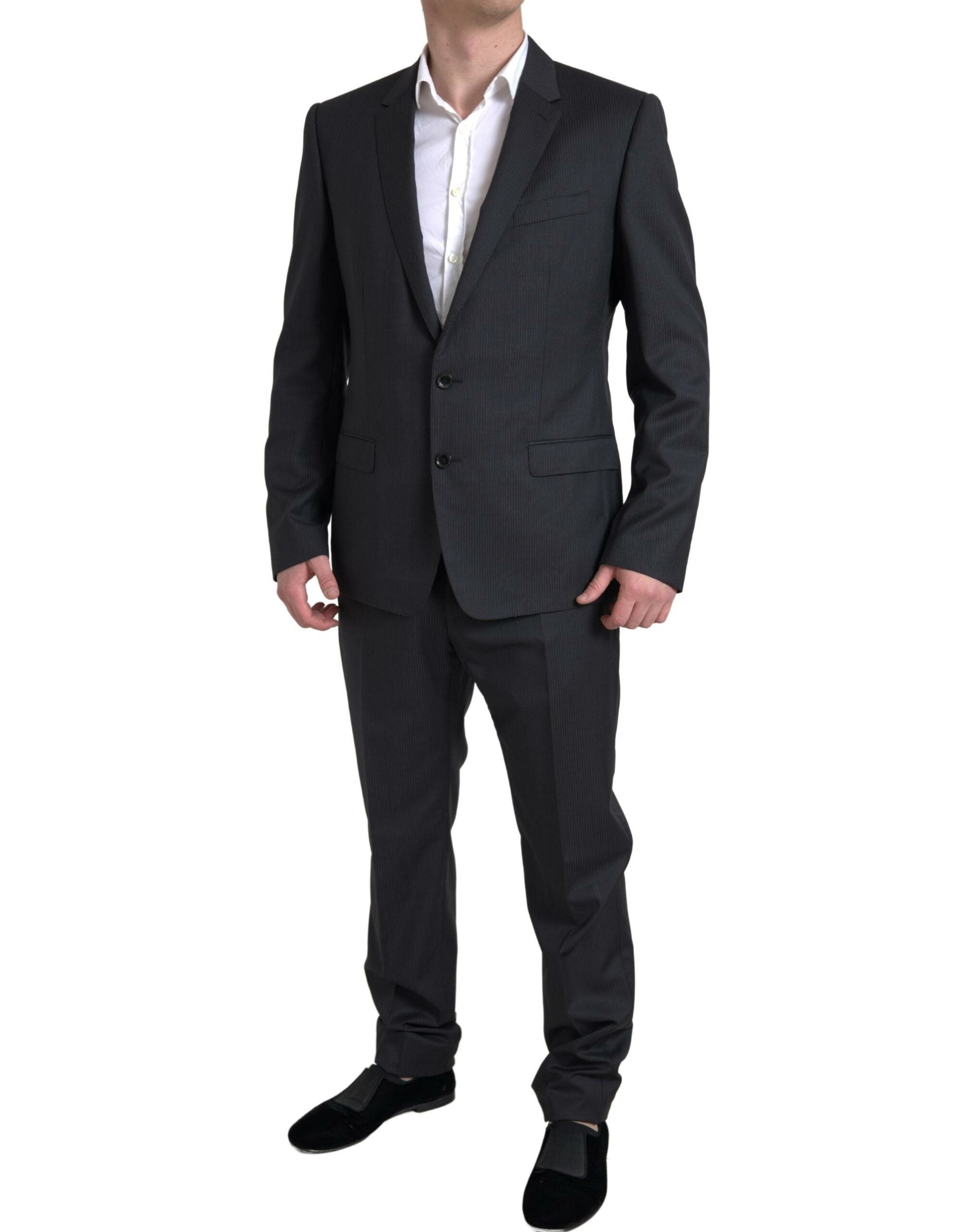 Costum elegant negru din două piese Dolce & Gabbana, croială slim fit