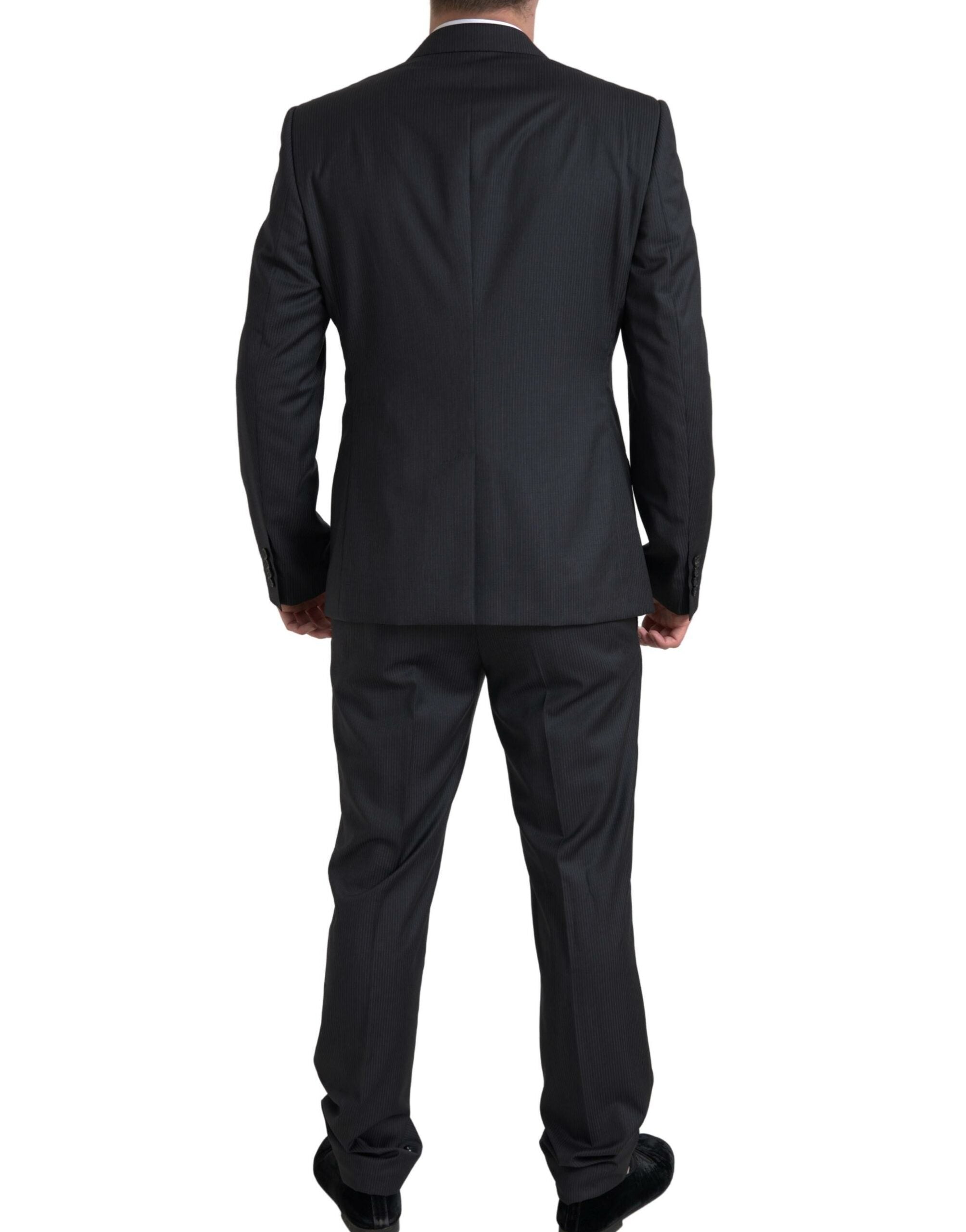 Costum elegant negru din două piese Dolce & Gabbana, croială slim fit